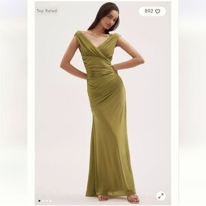 Ronny Kobo Collection Olive V-Neck Ruched Maxi Dress